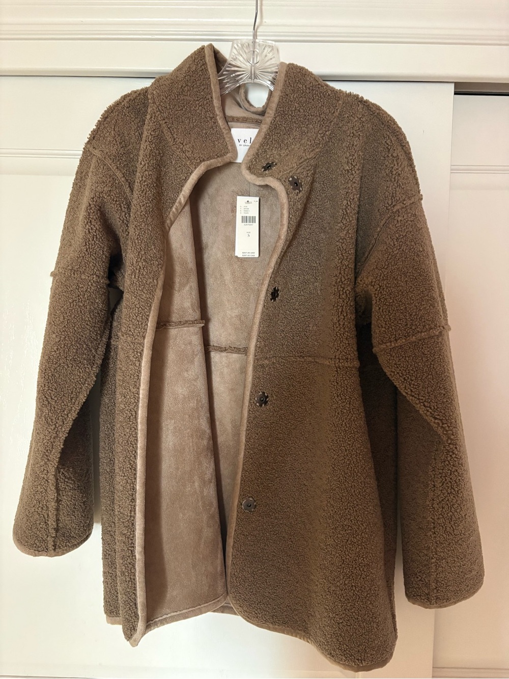 Velvet by Graham & Spencer Brown Teddy Sherpa Coat reversible taupe faux suede